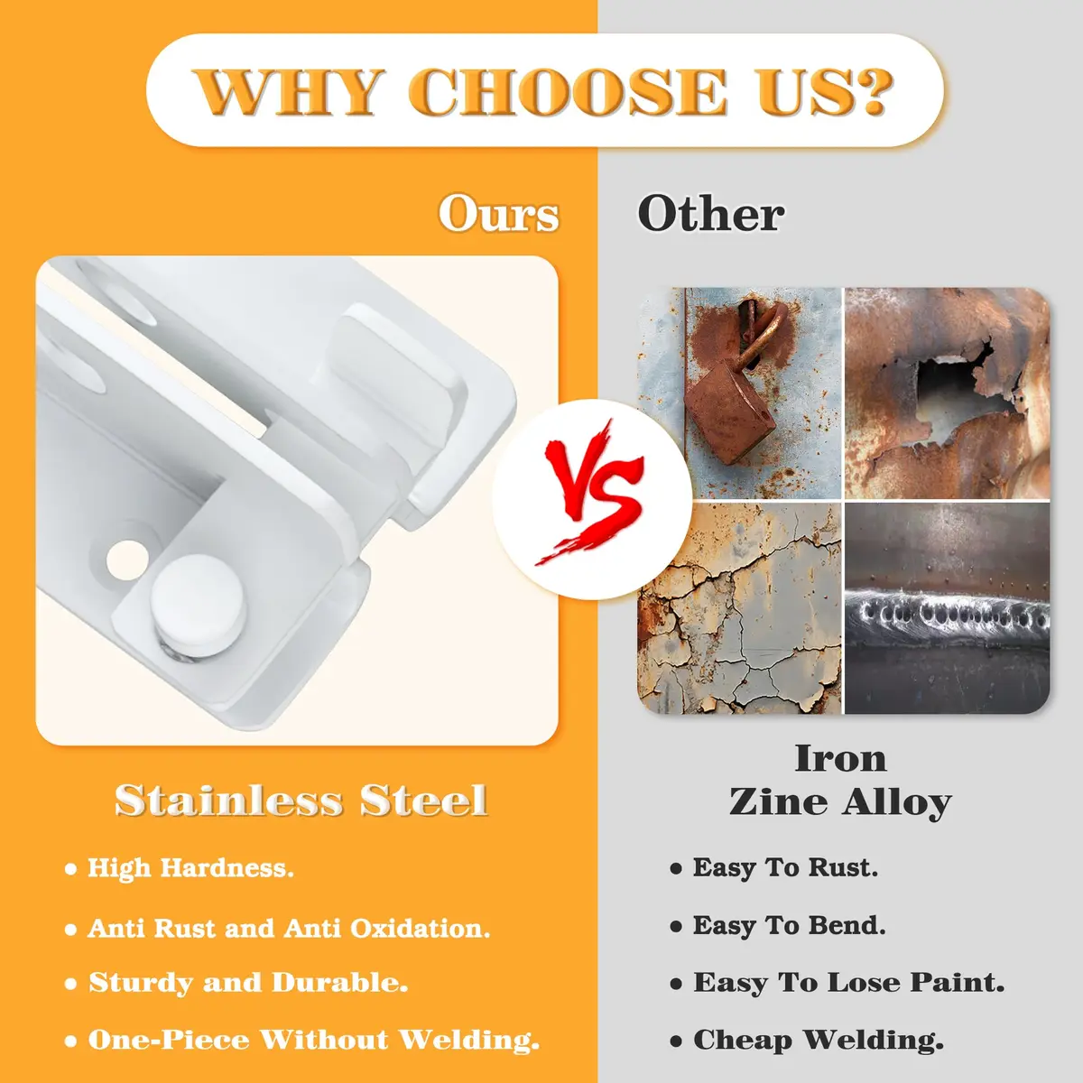 Alise Flip Latch Gate Latches Slide Bolt Lock for Barn & Garden | Stainless Steel White - view 5