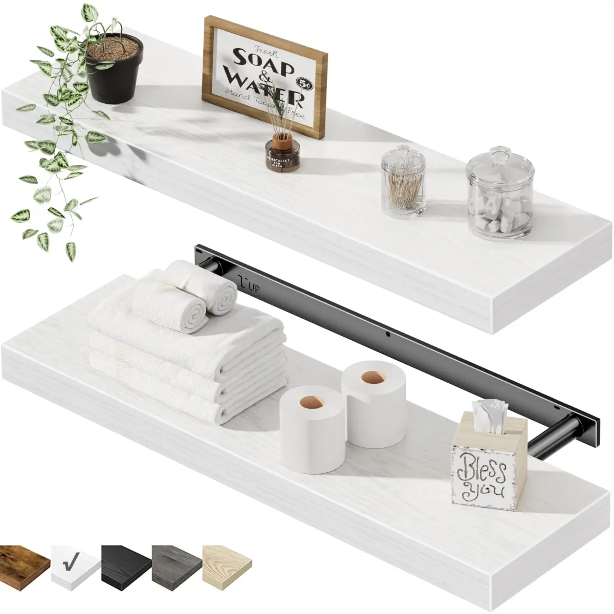QEEIG White Floating Shelves for Wall 59.94cm (23.6") Long | Set of 2, 1.5" Height, 9.3" Depth - main product image