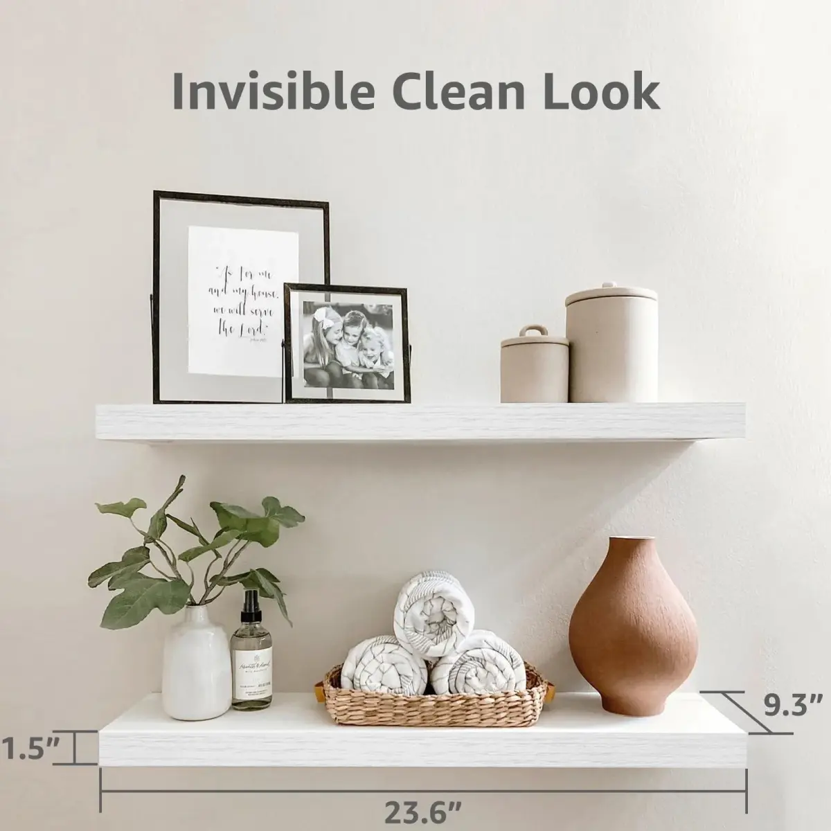 QEEIG White Floating Shelves for Wall 59.94cm (23.6") Long | Set of 2, 1.5" Height, 9.3" Depth - view 3