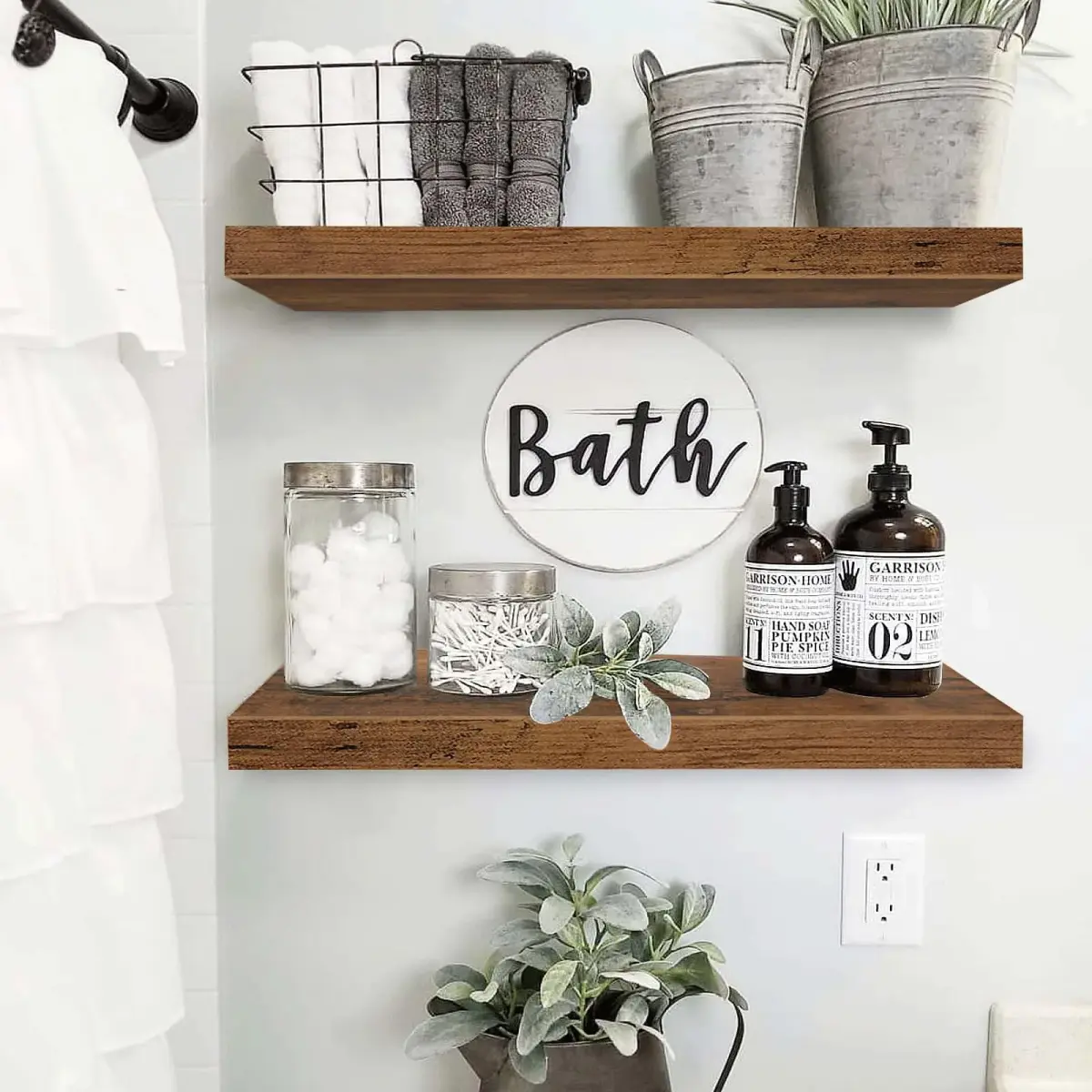 QEEIG Floating Shelves for Wall 60cm (23.6") Rustic Brown Set of 2 | Invisible Bracket Farmhouse Decor - view 2