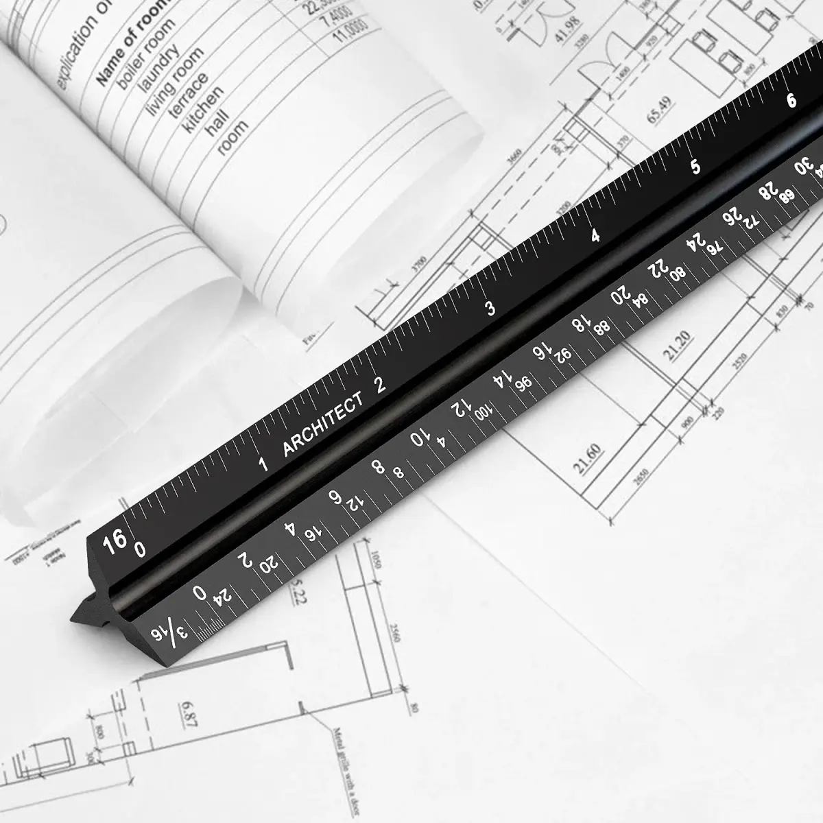 Hutou 12" Architectural Scale Ruler Aluminum Black | Precision Drafting Tool - view 5