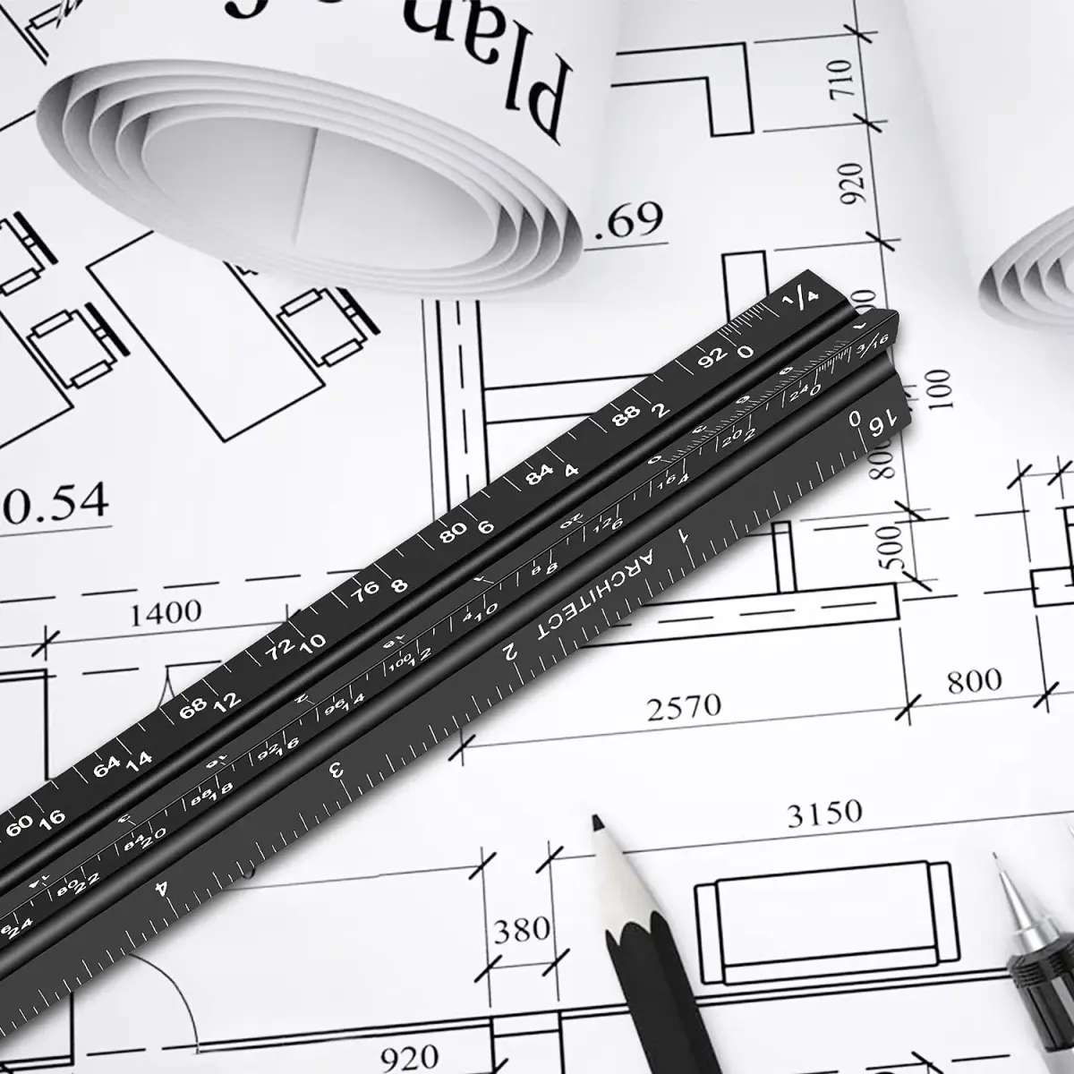 Hutou 12" Architectural Scale Ruler Aluminum Black | Precision Drafting Tool - view 6