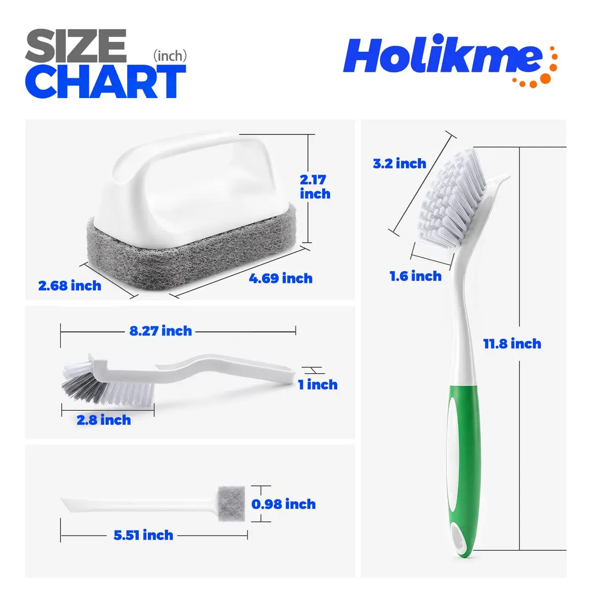 Holikme 6 Pack Dish Brush Set with Handle for Cleaning, Green | Heavy Duty Kitchen & Household Scrubbing Tool - view 7