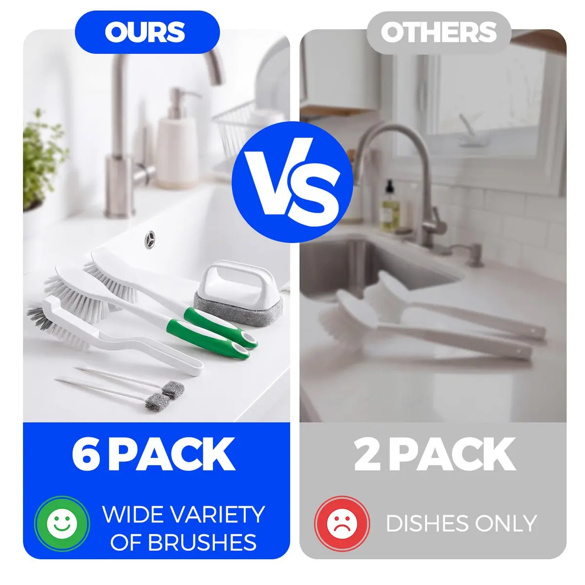 Holikme 6 Pack Dish Brush Set with Handle for Cleaning, Green | Heavy Duty Kitchen & Household Scrubbing Tool - view 2