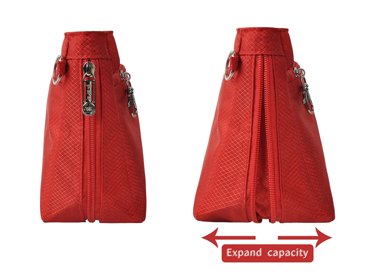 Vercord Expandable Red X-Large Nylon Handbag Purse Organizer with Zippered Compartments - view 4