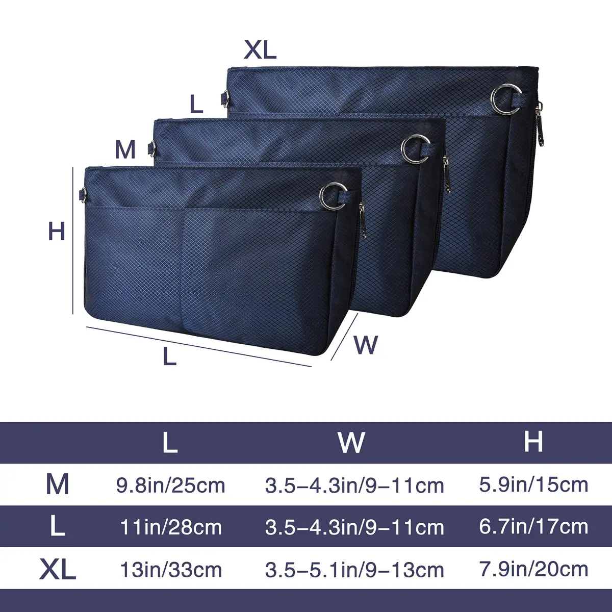 Vercord Expandable Nylon Handbag Purse Organizer Insert Liner Shaper Bag in Bag Navy Large - view 2