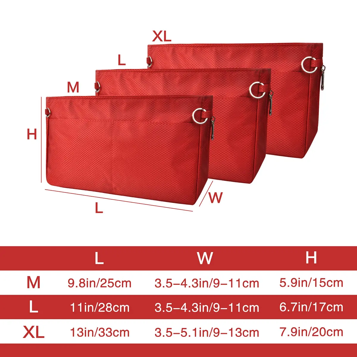 Vercord Expandable Red Nylon Handbag Purse Organizer Insert Liner Shaper Bag in Bag - Large - view 2