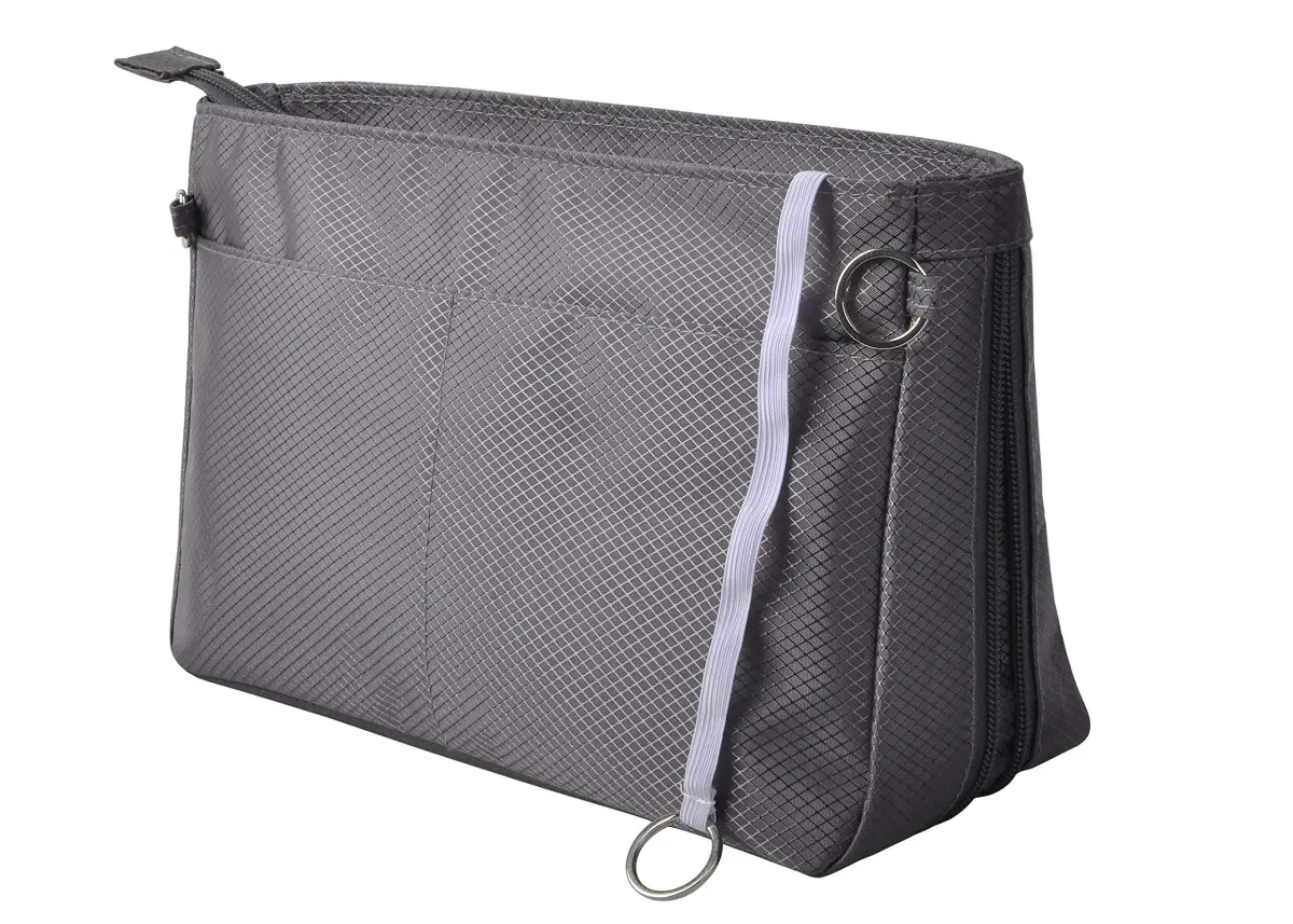 Vercord Expandable Nylon Handbag Purse Organizer Insert Liner Shaper Bag in Bag Dark Grey Medium | Waterproof & Durable Organizer for Totes - main product image