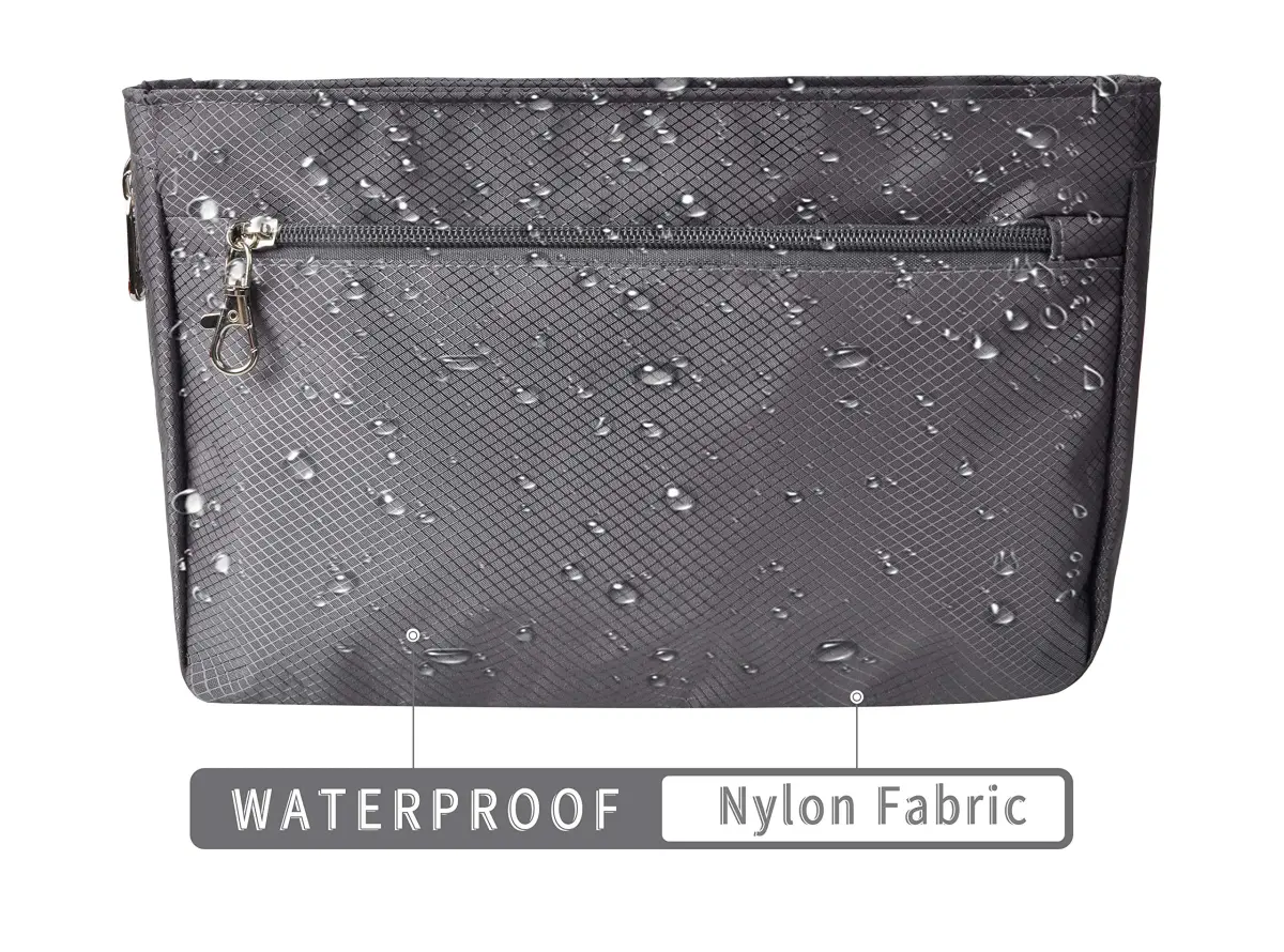 Vercord Expandable Nylon Handbag Purse Organizer Insert Liner Shaper Bag in Bag Dark Grey Medium | Waterproof & Durable Organizer for Totes - view 6