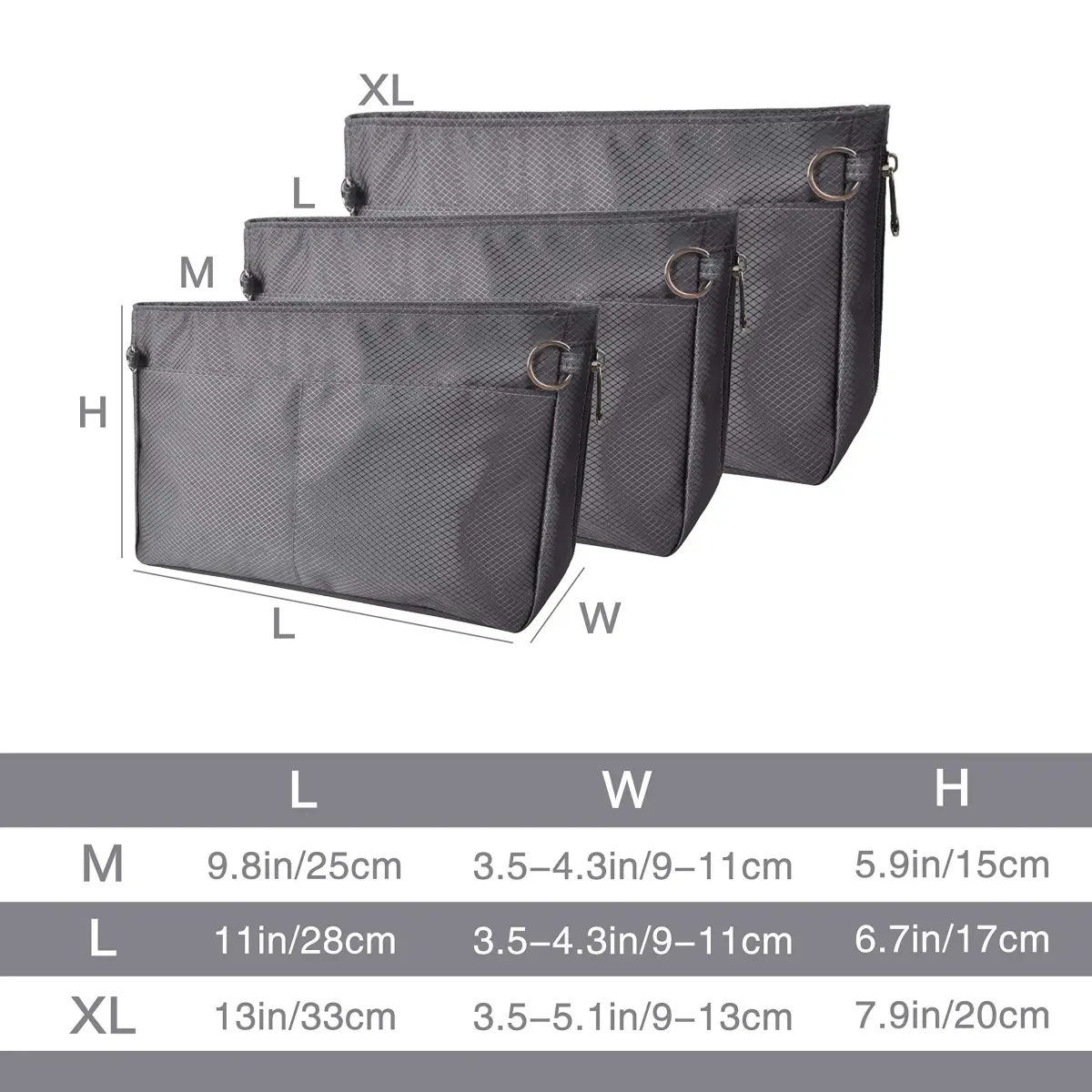 Vercord Expandable Nylon Handbag Purse Organizer Insert Liner Shaper Bag in Bag Dark Grey Medium | Waterproof & Durable Organizer for Totes - view 2