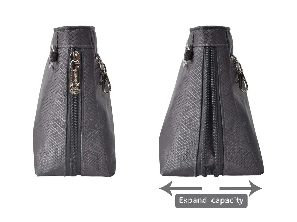 Vercord Expandable Nylon Handbag Purse Organizer Insert Liner Shaper Bag in Bag Dark Grey Medium | Waterproof & Durable Organizer for Totes - view 4