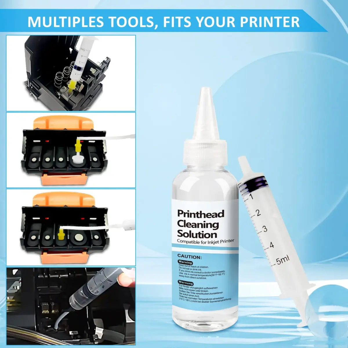Wawocs Printhead Cleaning Kit 100ml (3.38 Fl Oz) | Professional Inkjet Printer Head Cleaner for Epson, HP, Canon - view 5