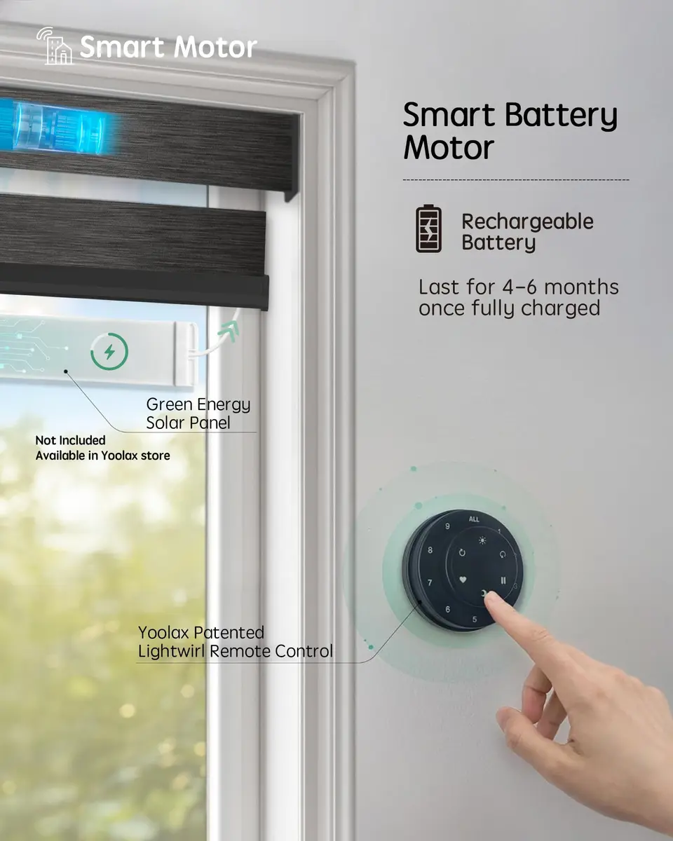 Yoolax Motorized Zebra Blinds with Remote | Room Darkening Smart Blinds for Home & Office - view 2
