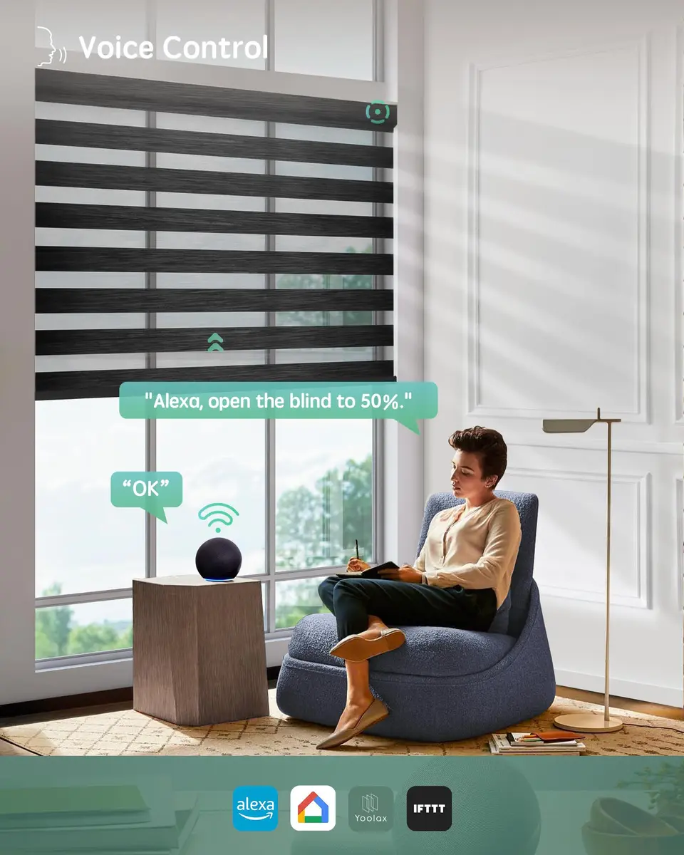 Yoolax Motorized Zebra Blinds with Remote | Room Darkening Smart Blinds for Home & Office - view 3
