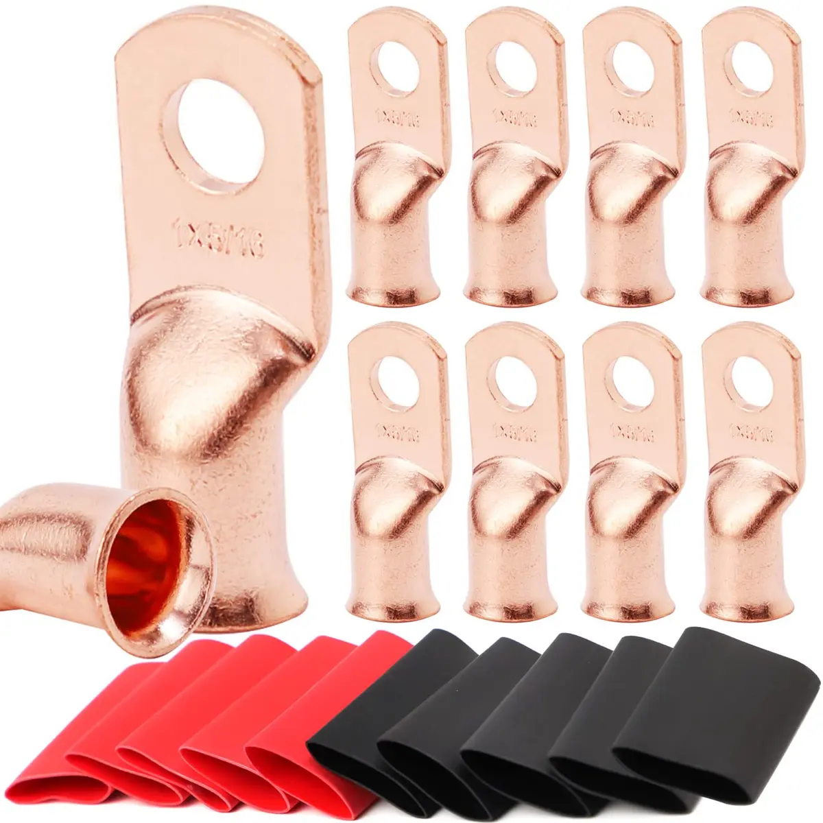 TKDMR 10 PCS 1 AWG - 5/16 Copper Battery Cable Lugs Ring Terminals | Corrosion-Resistant Copper, UL & CSA Certified, Heavy Duty (70-120c) - main product image