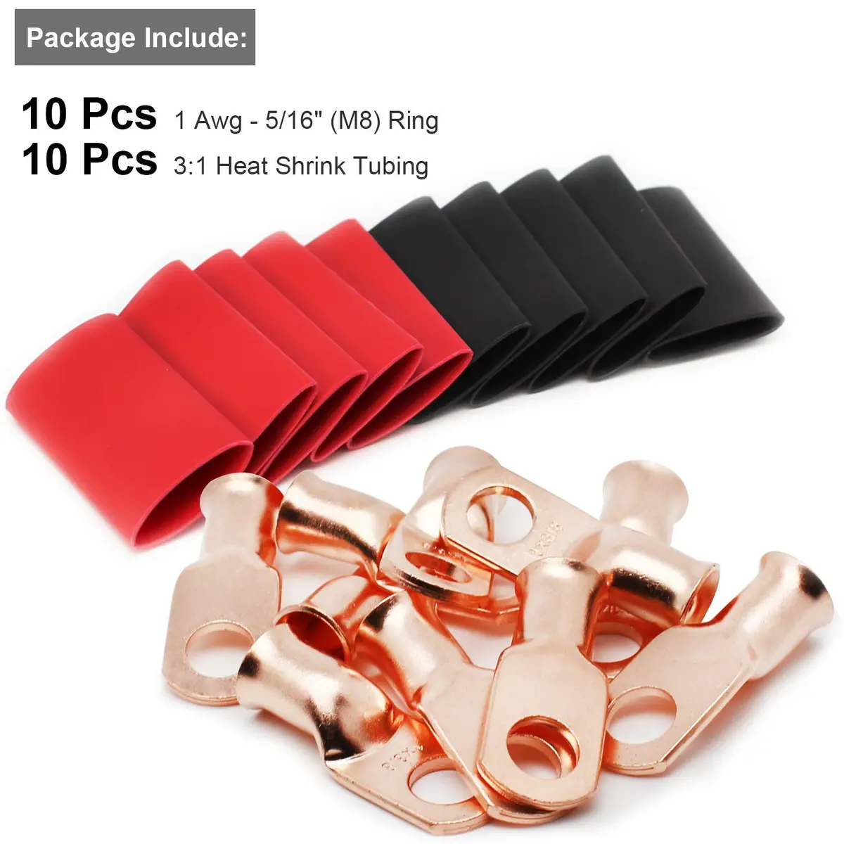 TKDMR 10 PCS 1 AWG - 5/16 Copper Battery Cable Lugs Ring Terminals | Corrosion-Resistant Copper, UL & CSA Certified, Heavy Duty (70-120c) - view 2