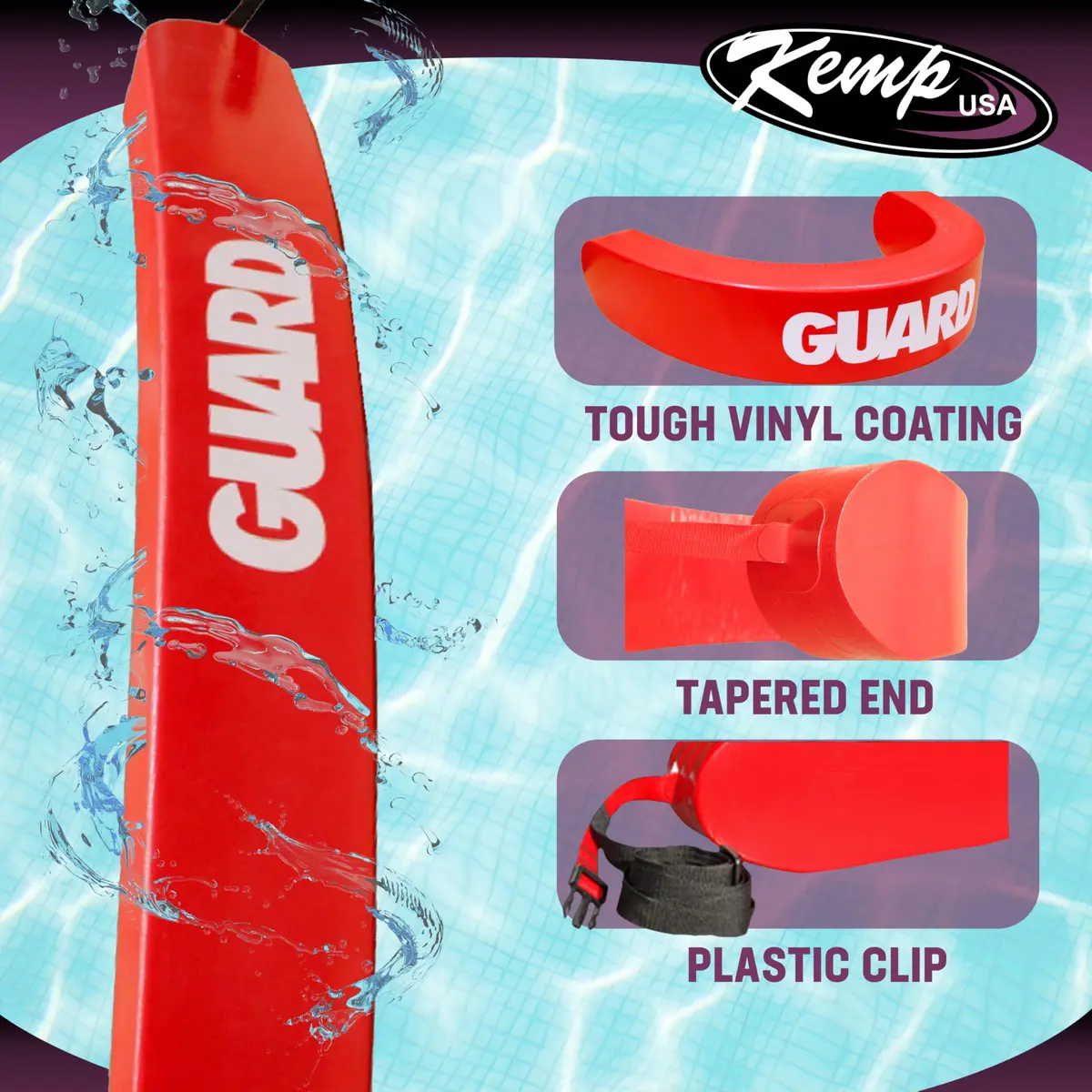 Kemp USA 50-inch Lifeguard Rescue Tube with Guard Logo | Professional Flotation for Aquatic Safety - view 3