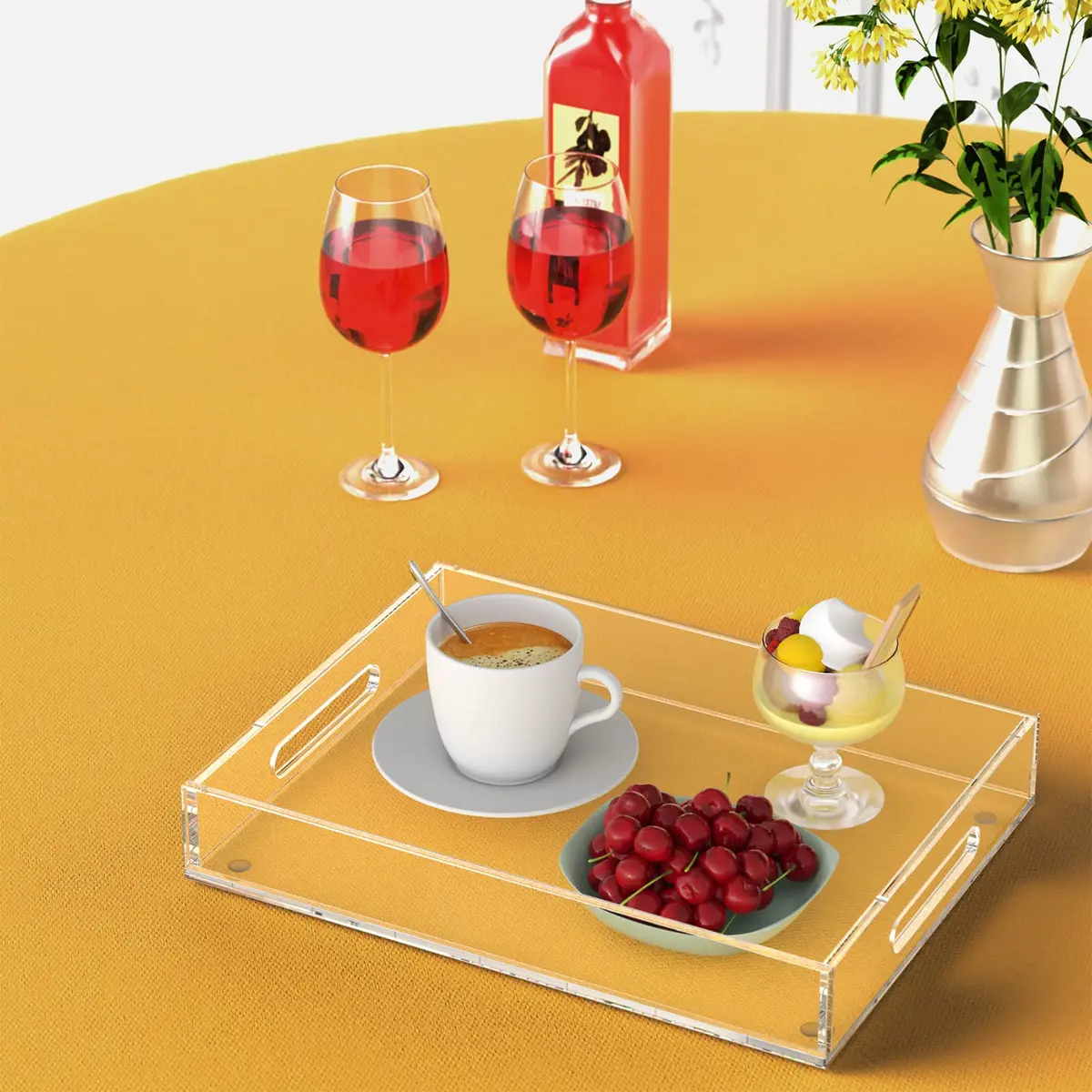 KOTEMON Acrylic Serving Tray with Handles 16x12x2.4Inch | Clear Acrylic Organizer for Ottoman & Coffee Table - view 5