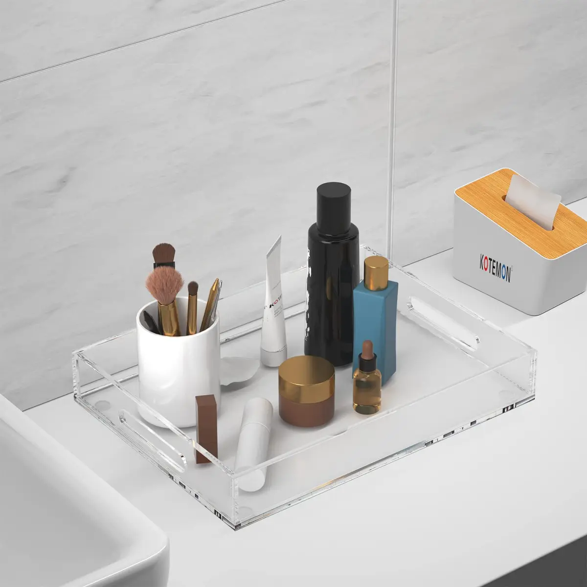 KOTEMON Acrylic Serving Tray with Handles 16x12x2.4Inch | Clear Acrylic Organizer for Ottoman & Coffee Table - view 6