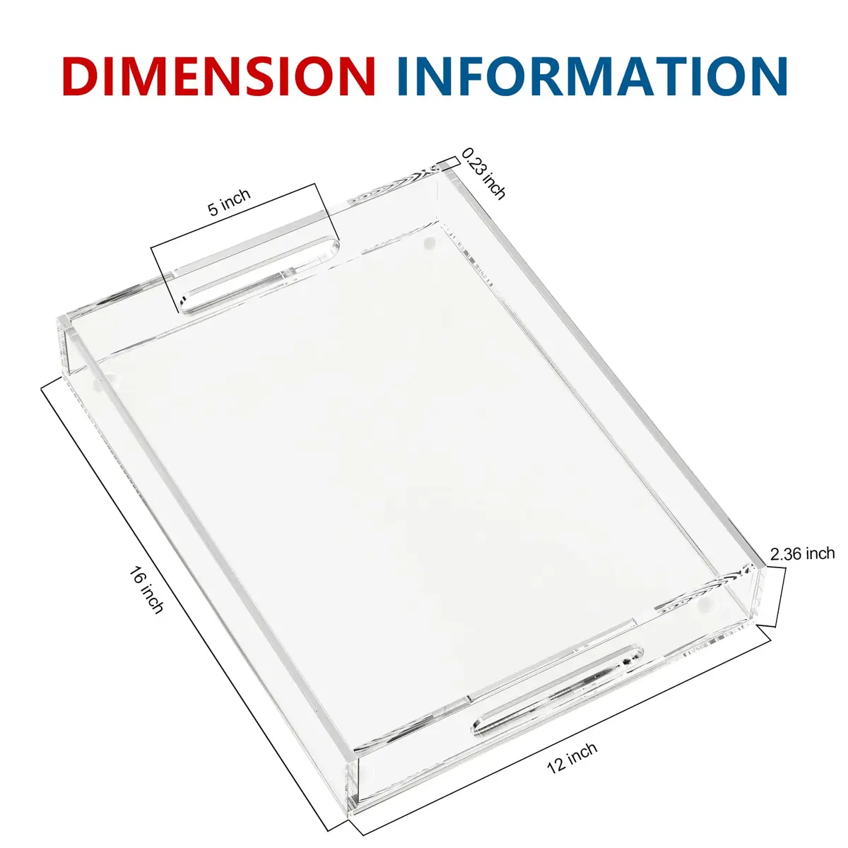 KOTEMON Acrylic Serving Tray with Handles 16x12x2.4Inch | Clear Acrylic Organizer for Ottoman & Coffee Table - view 2