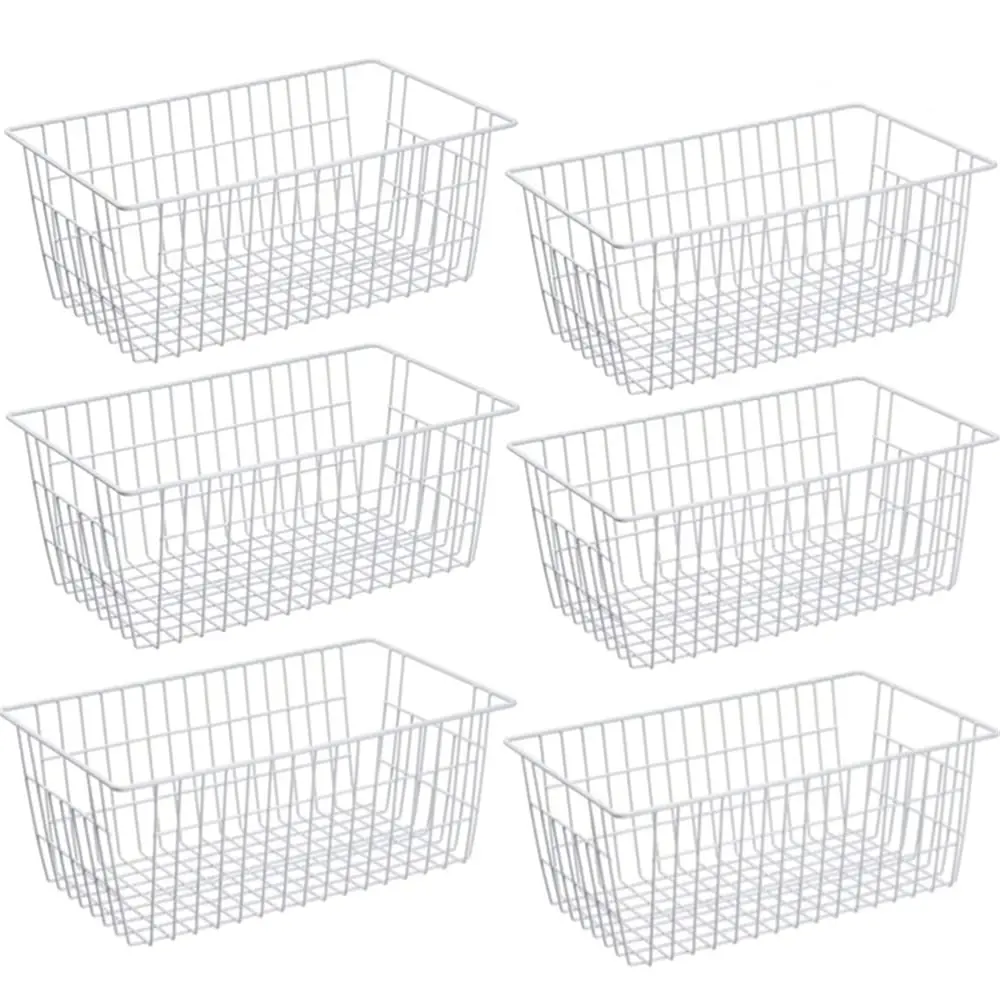 Slideep Farmhouse Freezer Baskets Organizer Storage Bins Large 6 Pack | Rustic Steel Wire Kitchen & Pantry Organizer - main product image