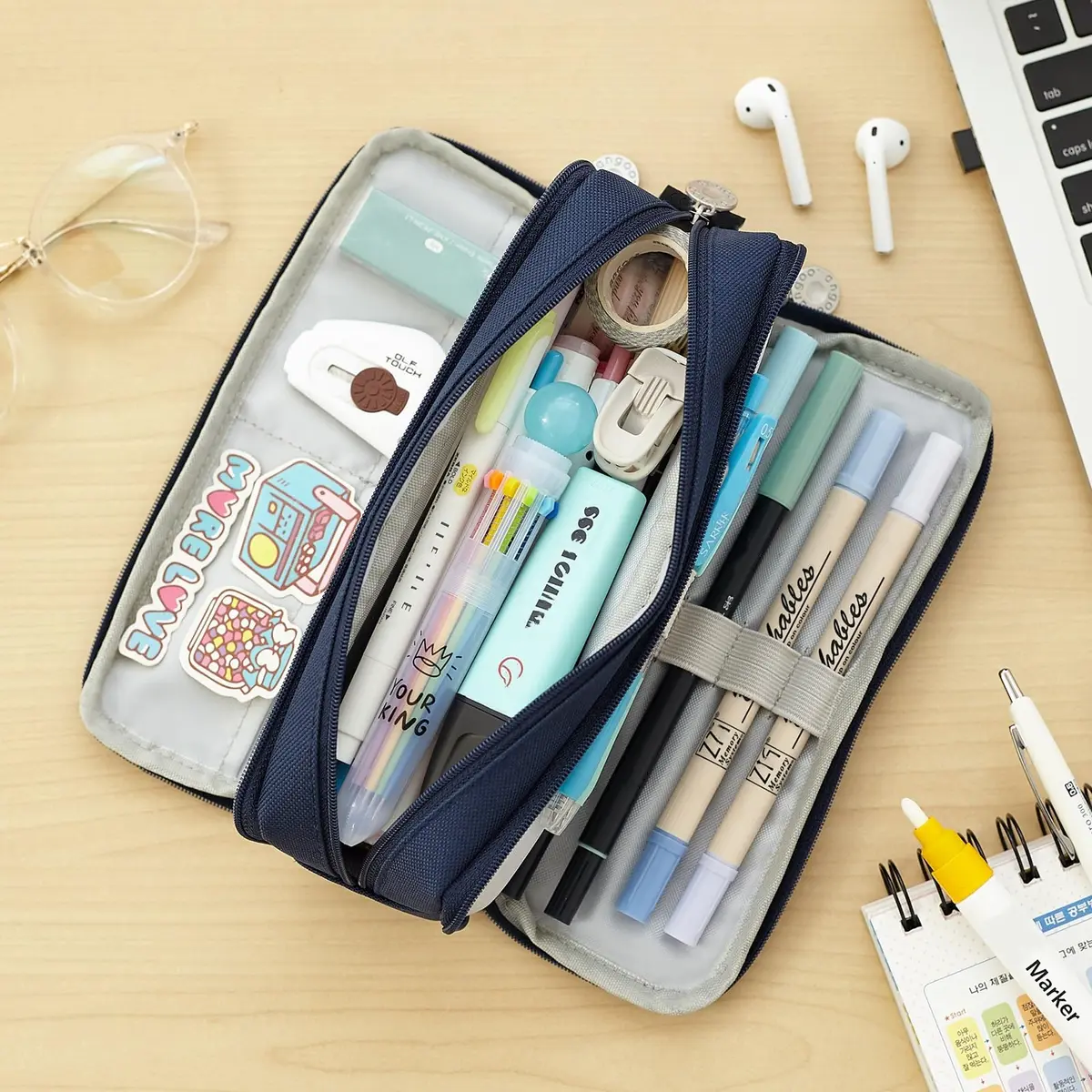 CICIMELON Large Capacity Pencil Case 3 Compartment Navy | Durable & Spacious (70-120 chars) - view 7