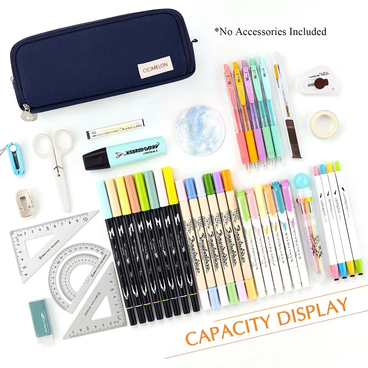 CICIMELON Large Capacity Pencil Case 3 Compartment Navy | Durable & Spacious (70-120 chars) - view 4