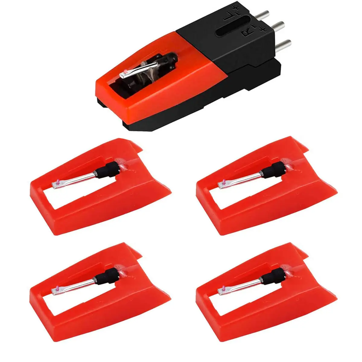 banpa Red Record Player Cartridge with 4 Diamond Stylus Needles | Set of 5 for Crosley, ION, LP, Phonograph - main product image