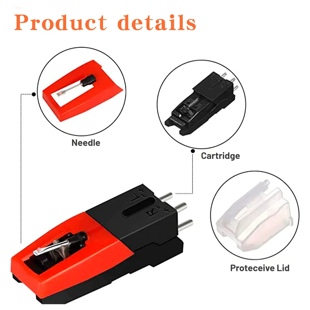 banpa Red Record Player Cartridge with 4 Diamond Stylus Needles | Set of 5 for Crosley, ION, LP, Phonograph - view 3