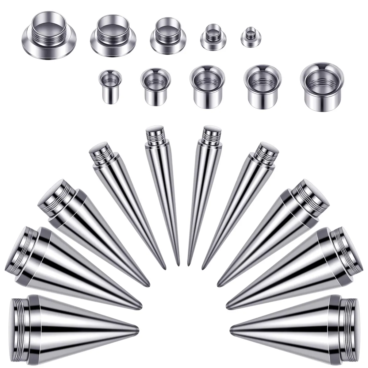 Hicarer Ear Gauge Stretching Kit 6G-00G | 30 Stainless Steel Gauges for Piercing Expansion - main product image