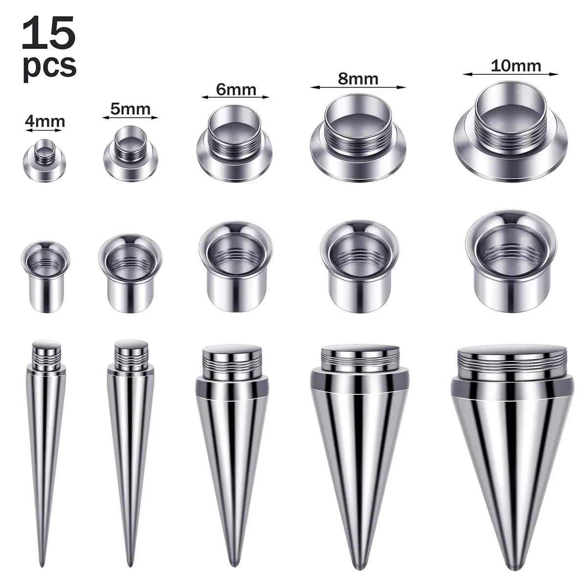 Hicarer Ear Gauge Stretching Kit 6G-00G | 30 Stainless Steel Gauges for Piercing Expansion - view 2