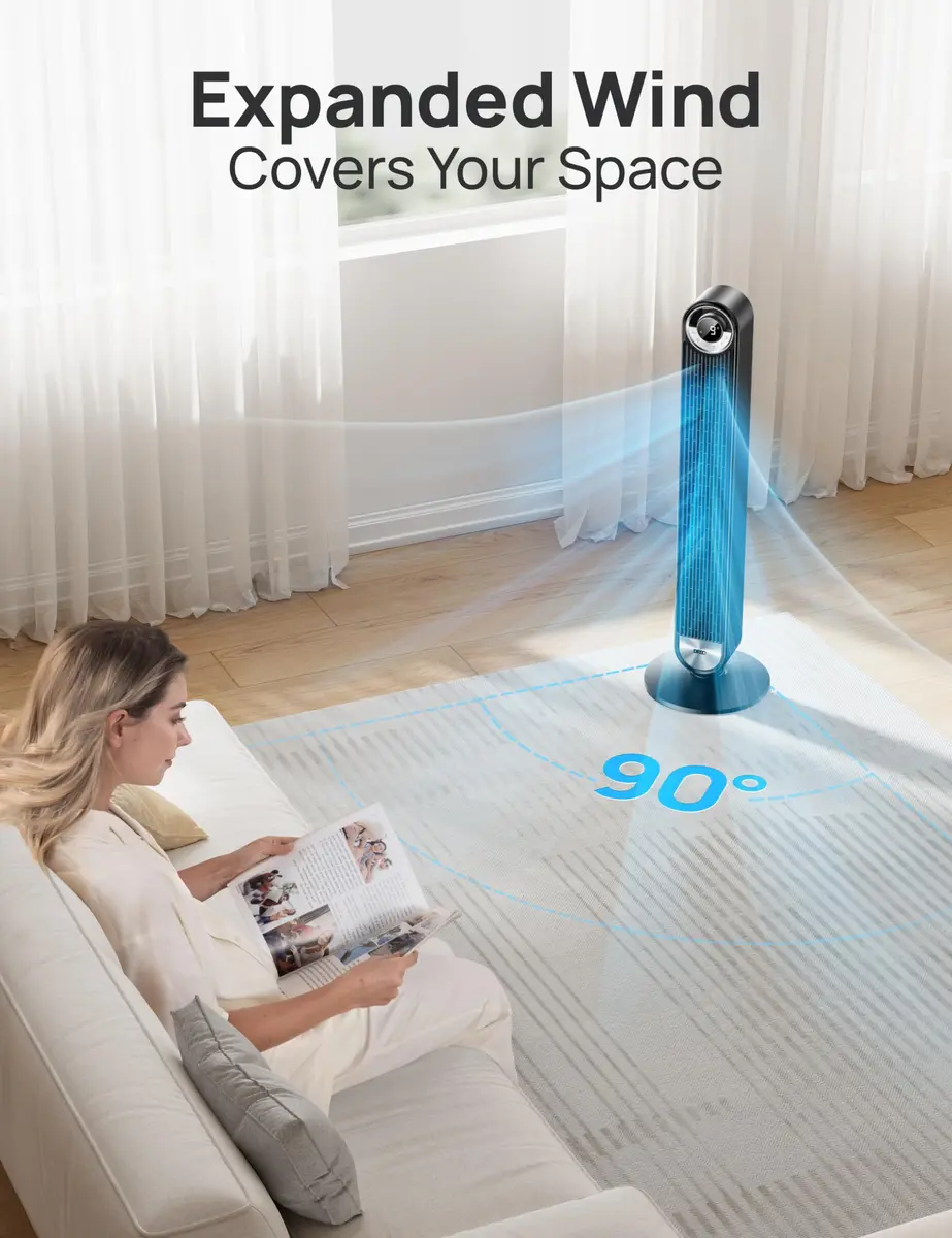 DREO Tower Fan for Bedroom, 42 Inch, 9 Speeds | Upgraded DC 28ft/s Velocity, Silent & Remote Control - view 5
