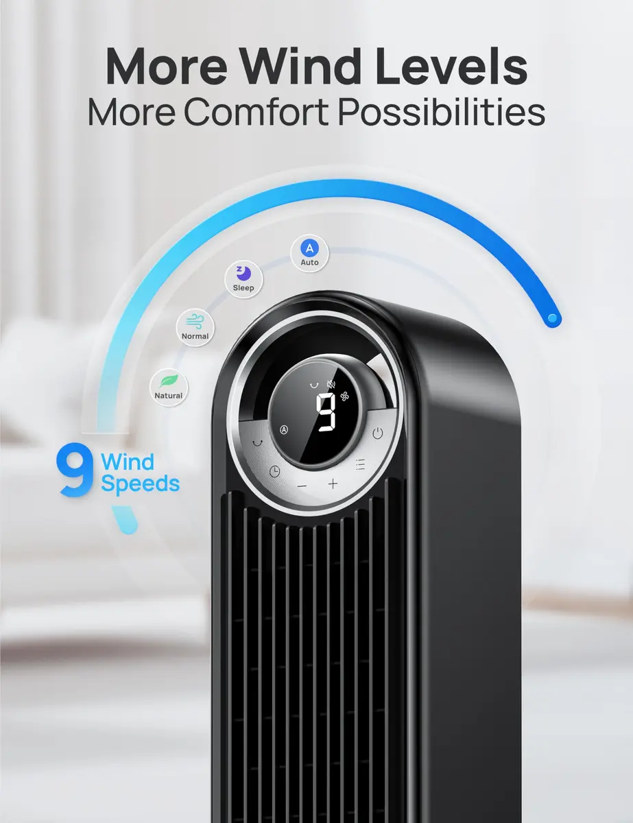 DREO Tower Fan for Bedroom, 42 Inch, 9 Speeds | Upgraded DC 28ft/s Velocity, Silent & Remote Control - view 4