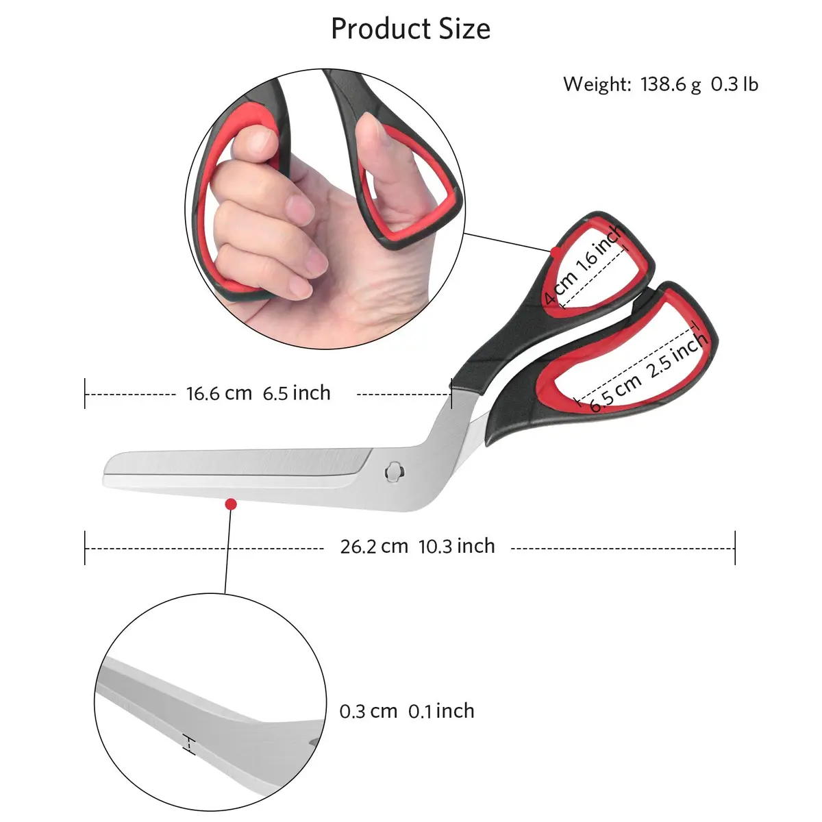 Asdirne Pizza Scissors 10.3Inch | Ultra Sharp Detachable Blade, Ergonomic Soft Grip, Food-Grade Stainless Steel - view 4