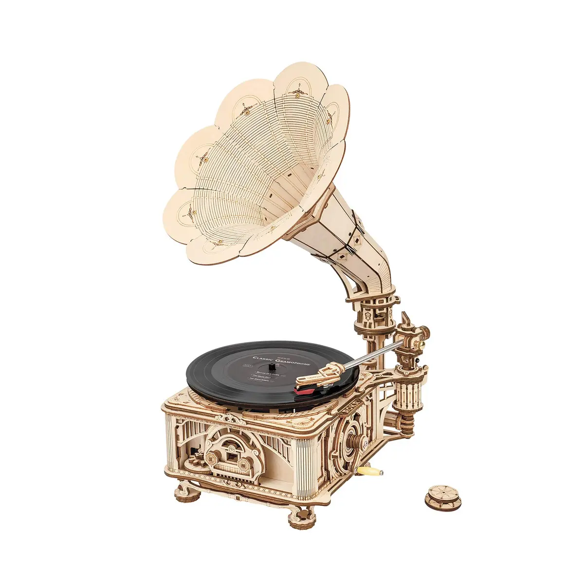 ROKR 3D Wooden Puzzles Gramophone for Adults - DIY Mechanical Model Kit 8.9" x 10.3" x 16.9" | Vintage Record Player Decor - main product image
