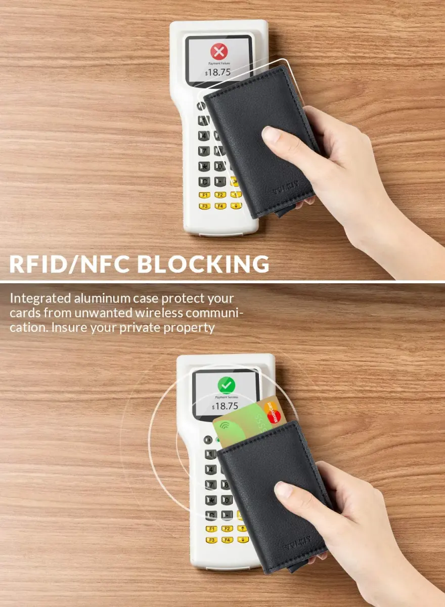 VULKIT Automatic Leather Slim Credit Card Holder with RFID Blocking Metal Double Case 11 cm (4.33 in) | Quick Access Tiered Card Pop-Up - view 3