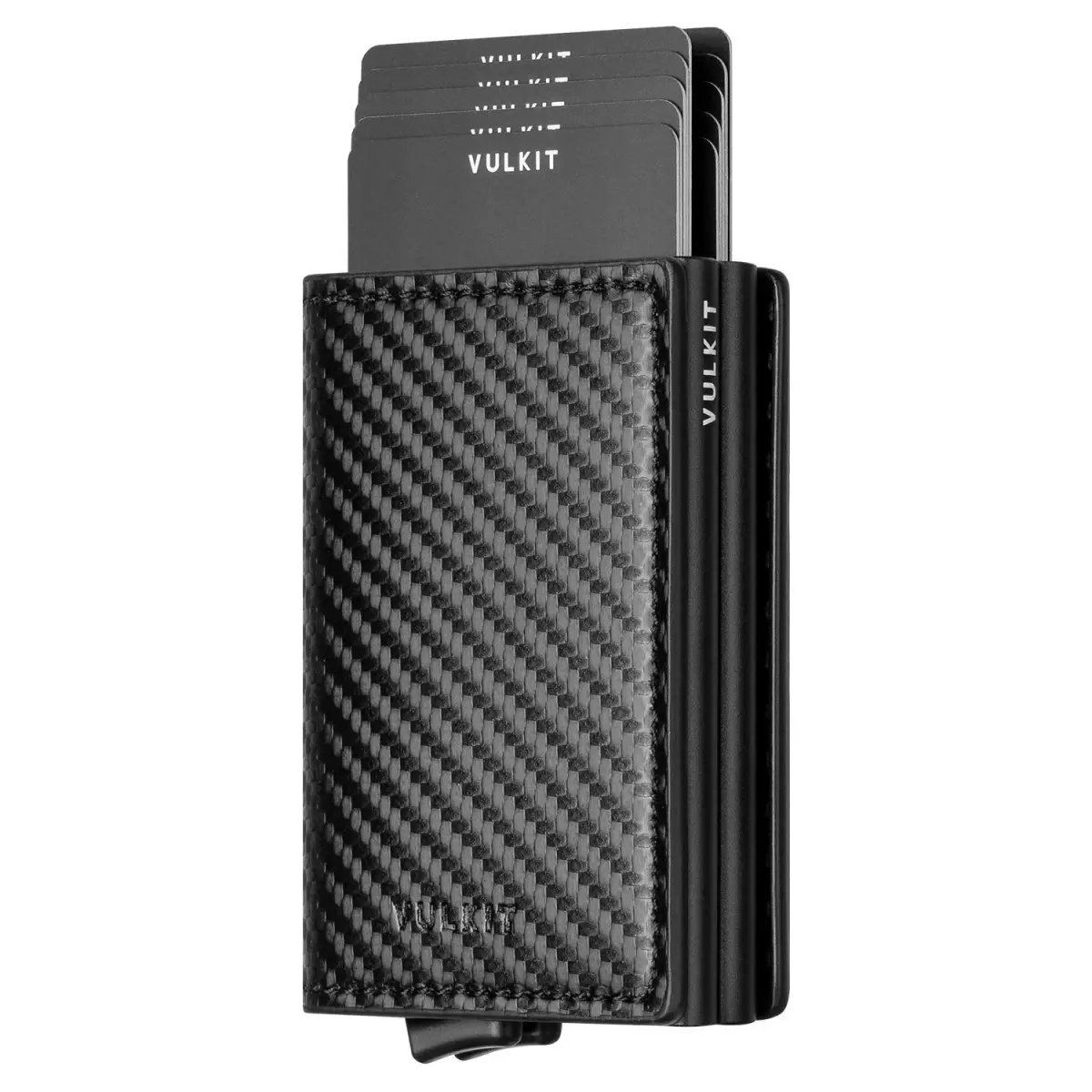 VULKIT Pop Up Double Card Case 11.9cm (4.7in) | RFID Blocking Leather & Carbon Fiber - main product image