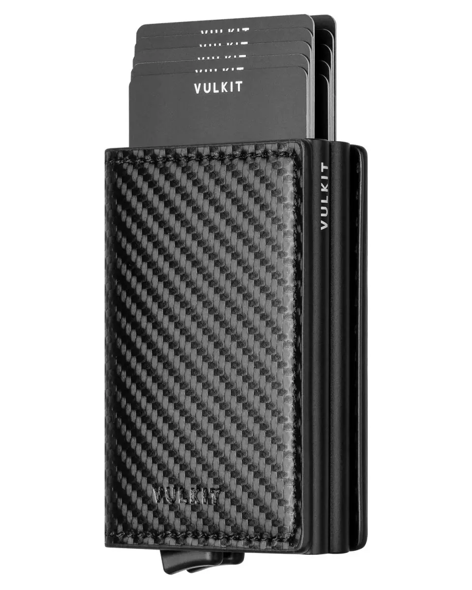 VULKIT Pop Up Double Card Case 11.9cm (4.7in) | RFID Blocking Leather & Carbon Fiber - main product image