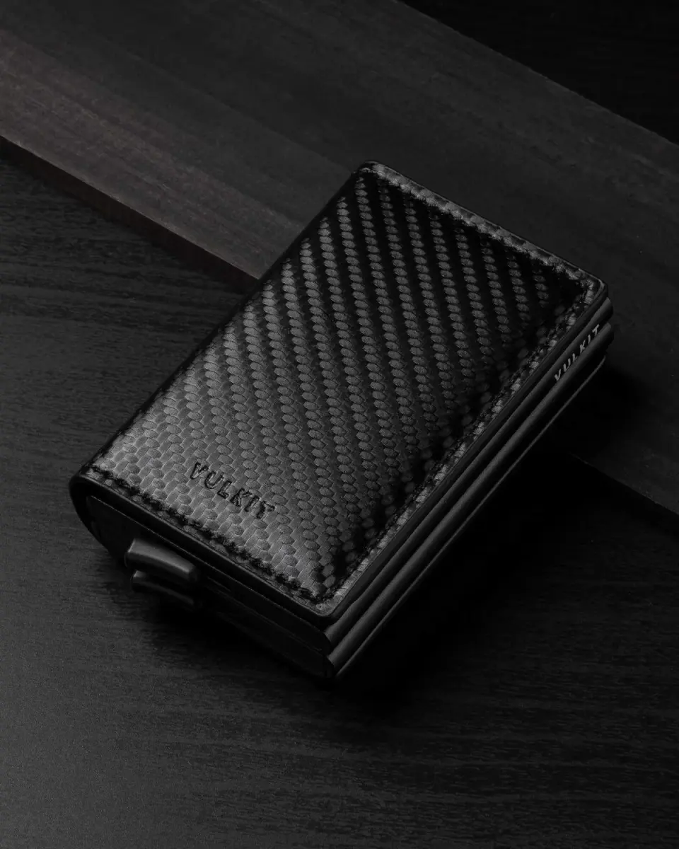 VULKIT Pop Up Double Card Case 11.9cm (4.7in) | RFID Blocking Leather & Carbon Fiber - view 5