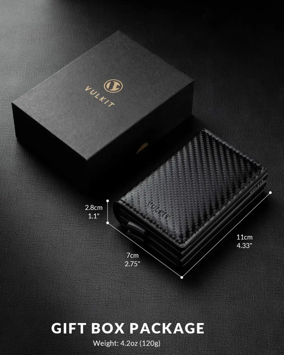 VULKIT Pop Up Double Card Case 11.9cm (4.7in) | RFID Blocking Leather & Carbon Fiber - view 6