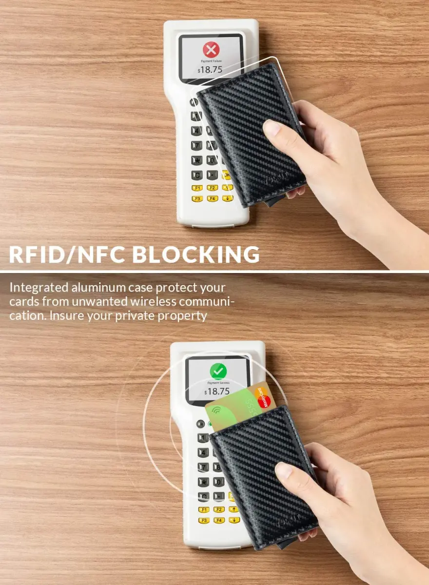 VULKIT Pop Up Double Card Case 11.9cm (4.7in) | RFID Blocking Leather & Carbon Fiber - view 3
