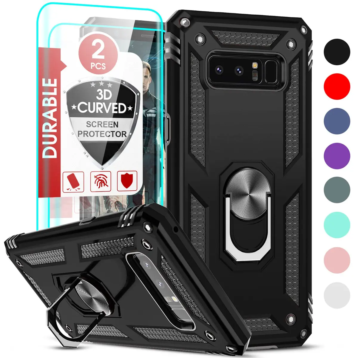LeYi Galaxy Note 8 Phone Case Heavy Duty Shockproof Stand Black | Military Grade Drop Protection - main product image
