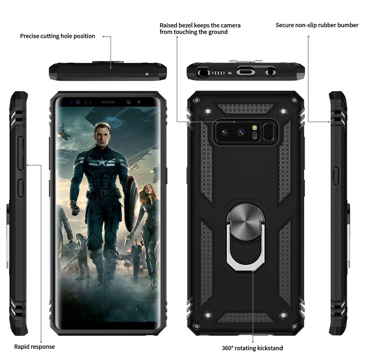 LeYi Galaxy Note 8 Phone Case Heavy Duty Shockproof Stand Black | Military Grade Drop Protection - view 3