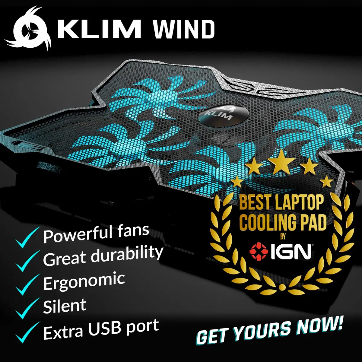 KLIM Wind Laptop Cooling Pad with 4 Fans at 1200 RPM | Turquoise - view 2