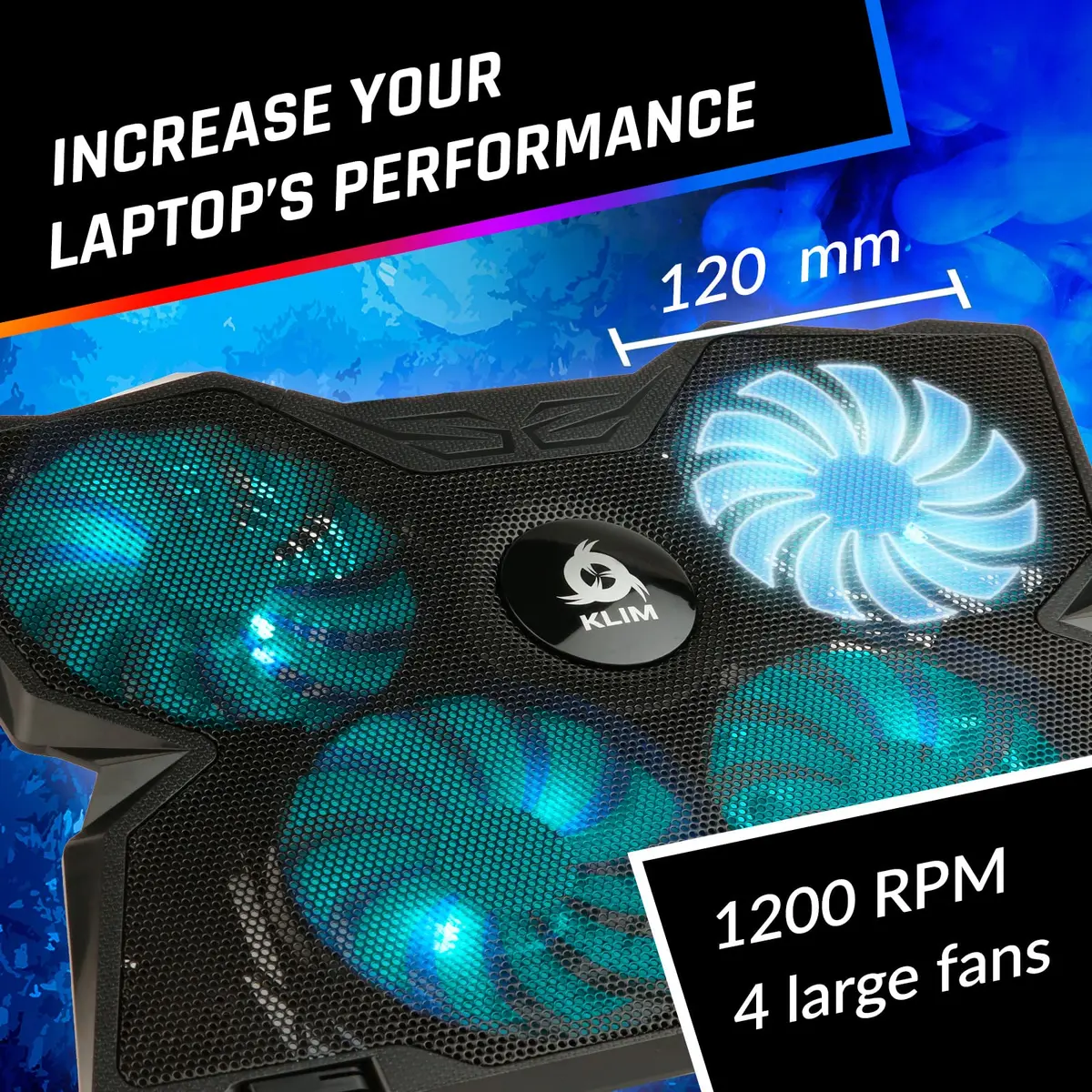 KLIM Wind Laptop Cooling Pad with 4 Fans at 1200 RPM | Turquoise - view 3