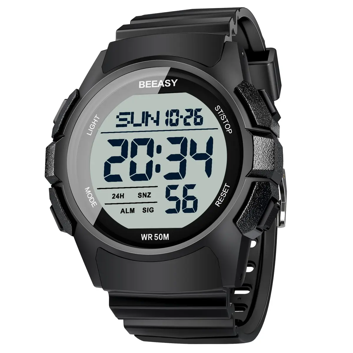 Beeasy Men's Digital Sports Watch 49mm Black | 50M Waterproof Stopwatch Countdown Timer Dual Time - main product image