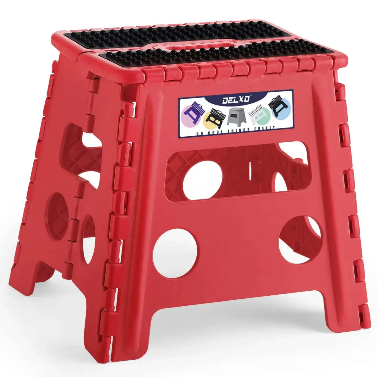 Delxo Folding Step Stool 13 Inch (33 cm) | Heavy Duty 300 lbs (136 kg) Capacity, Red - main product image