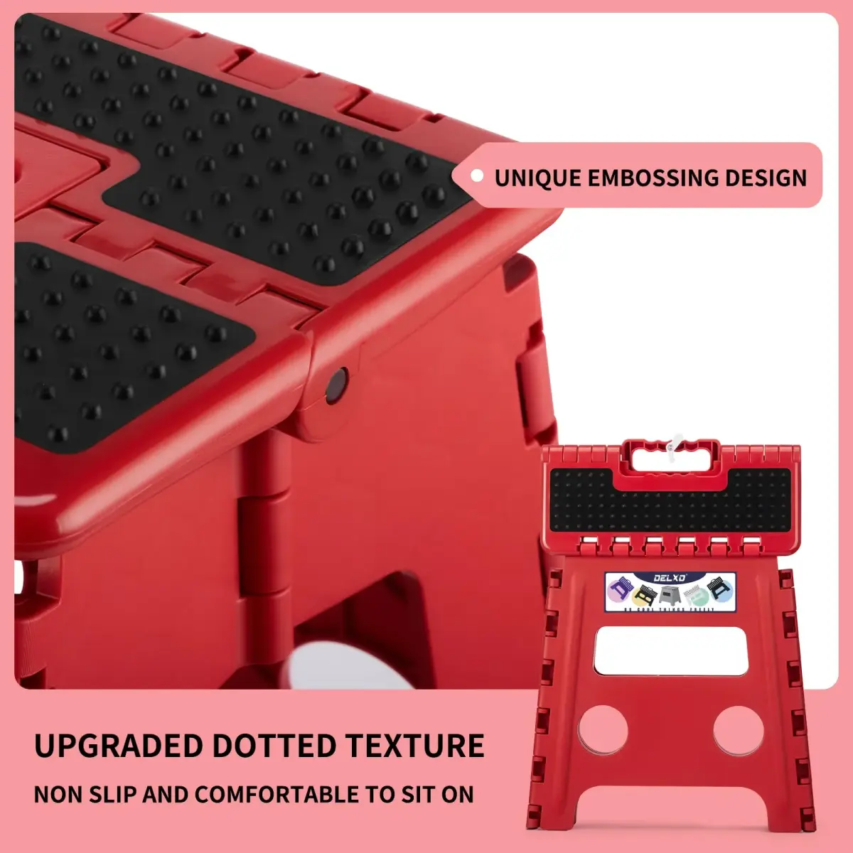 Delxo Folding Step Stool 13 Inch (33 cm) | Heavy Duty 300 lbs (136 kg) Capacity, Red - view 5