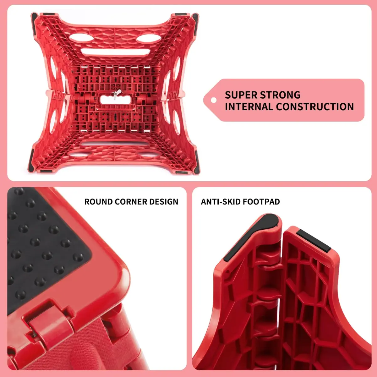 Delxo Folding Step Stool 13 Inch (33 cm) | Heavy Duty 300 lbs (136 kg) Capacity, Red - view 6