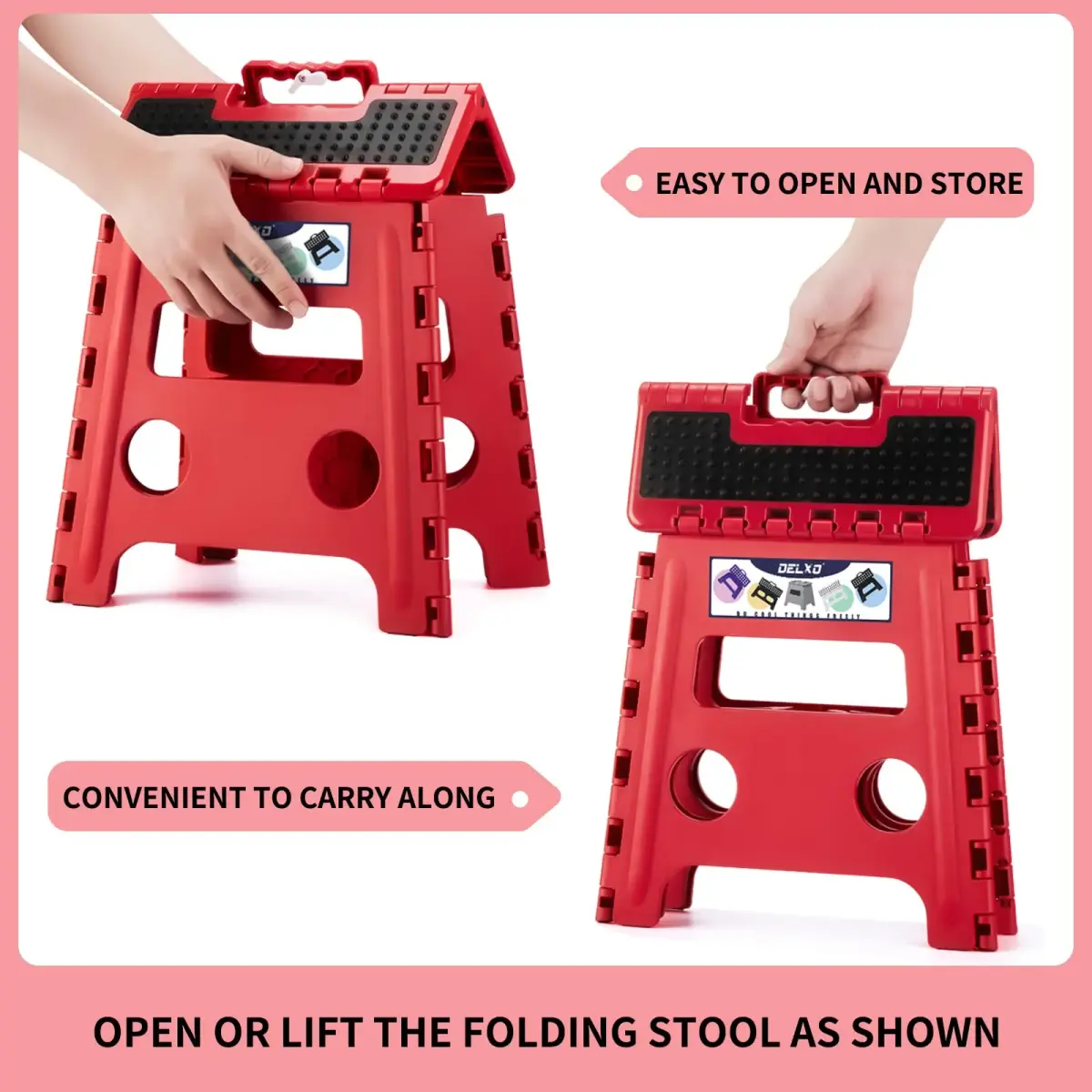 Delxo Folding Step Stool 13 Inch (33 cm) | Heavy Duty 300 lbs (136 kg) Capacity, Red - view 7